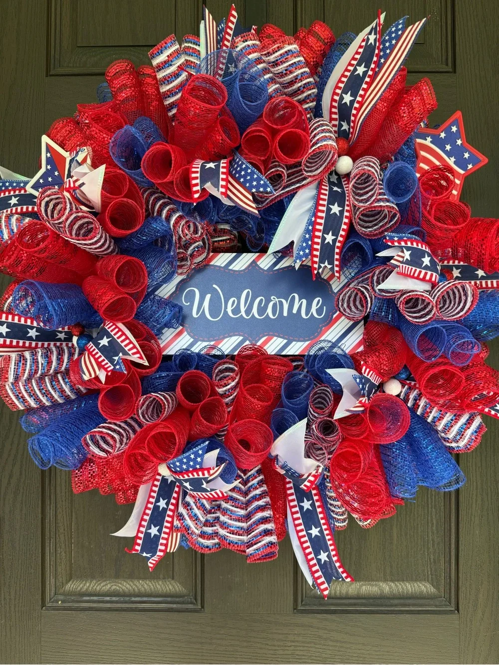 Fourth of July Welcome Deco Mesh Door Wreath